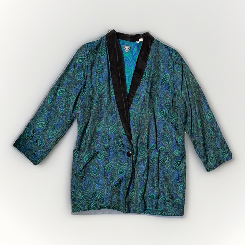 BABY O‎ PARIS Paisley Blazer Jacket Green Blue Black Women's Mid-Length M